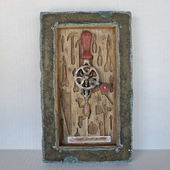 Vintage Russ Tool Box Treasures Wall Hanging Hand Drill - C . 1900 Resin Plaque - Picture 2 of 9
